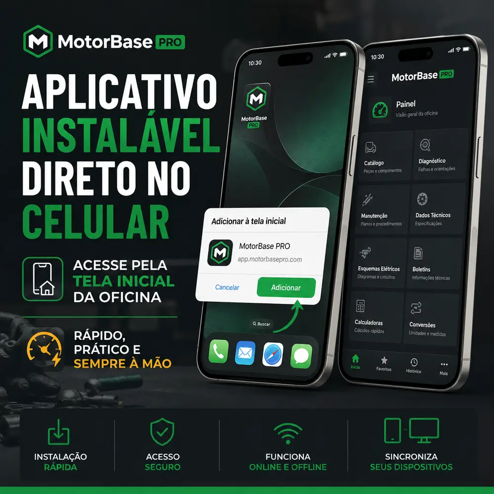 Aplicativo instalável direto no celular: adicionar à tela inicial e acessar pela tela inicial da oficina
