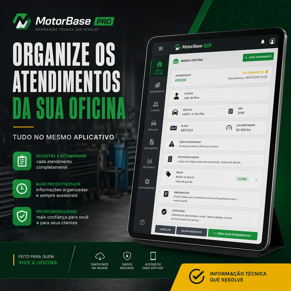 Organize os atendimentos da sua oficina: clientes, veículos, orçamentos e relatórios no mesmo aplicativo