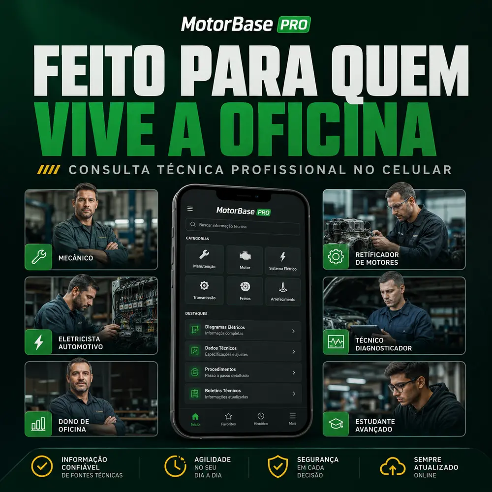 Feito para quem vive a oficina: mecânico, eletricista automotivo, dono de oficina, retificador de motores, técnico diagnosticador e estudante avançado